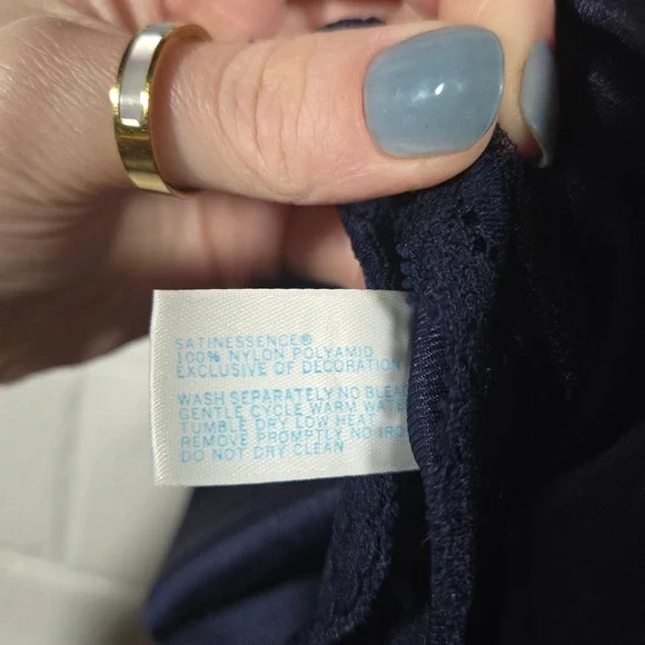 Vtg Vassarette Chemise Navy Lace Trim Slip Dress 36 Lingerie Coquette Romantic - Picture 6 of 7